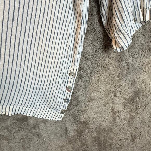 Sigrid Olsen Linen Blue White Stripe Tunic Top Popover Blouse Buttons 2X 2XL - Picture 5 of 9